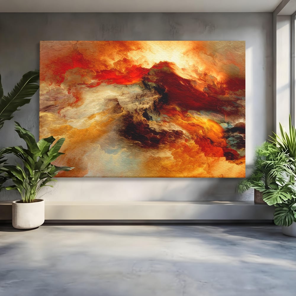Tablou canvas cu tablou canvas cu compozitie abstracta portocalie, fara rama, pe sasiu de lemn